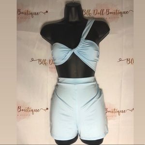Blue Crop Top with Shorts Set